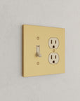 Solid brass Futura Toggle & Outlet Wall Plate – Double in Satin Brass finish