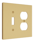 Solid brass Futura Toggle & Outlet Wall Plate – Double in Satin Brass finish