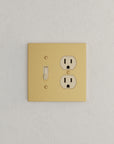 Solid brass Futura Toggle & Outlet Wall Plate – Double in Satin Brass finish