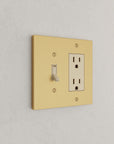 Solid brass Futura Toggle & Open Wall Plate – Double in Satin Brass finish