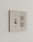 Solid brass Futura Toggle & Open Wall Plate – Double in Satin Nickel finish