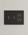 Solid brass Futura Toggle & Outlet Wall Plate – Triple in Coal Black Brass finish
