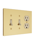 Solid brass Futura Toggle & Outlet Wall Plate – Triple in Polished Brass finish