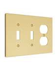 Solid brass Futura Toggle & Outlet Wall Plate – Triple in Polished Brass finish