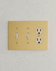 Solid brass Futura Toggle & Outlet Wall Plate – Triple in Satin Brass finish