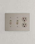 Solid brass Futura Toggle & Outlet Wall Plate – Triple in Satin Nickel finish