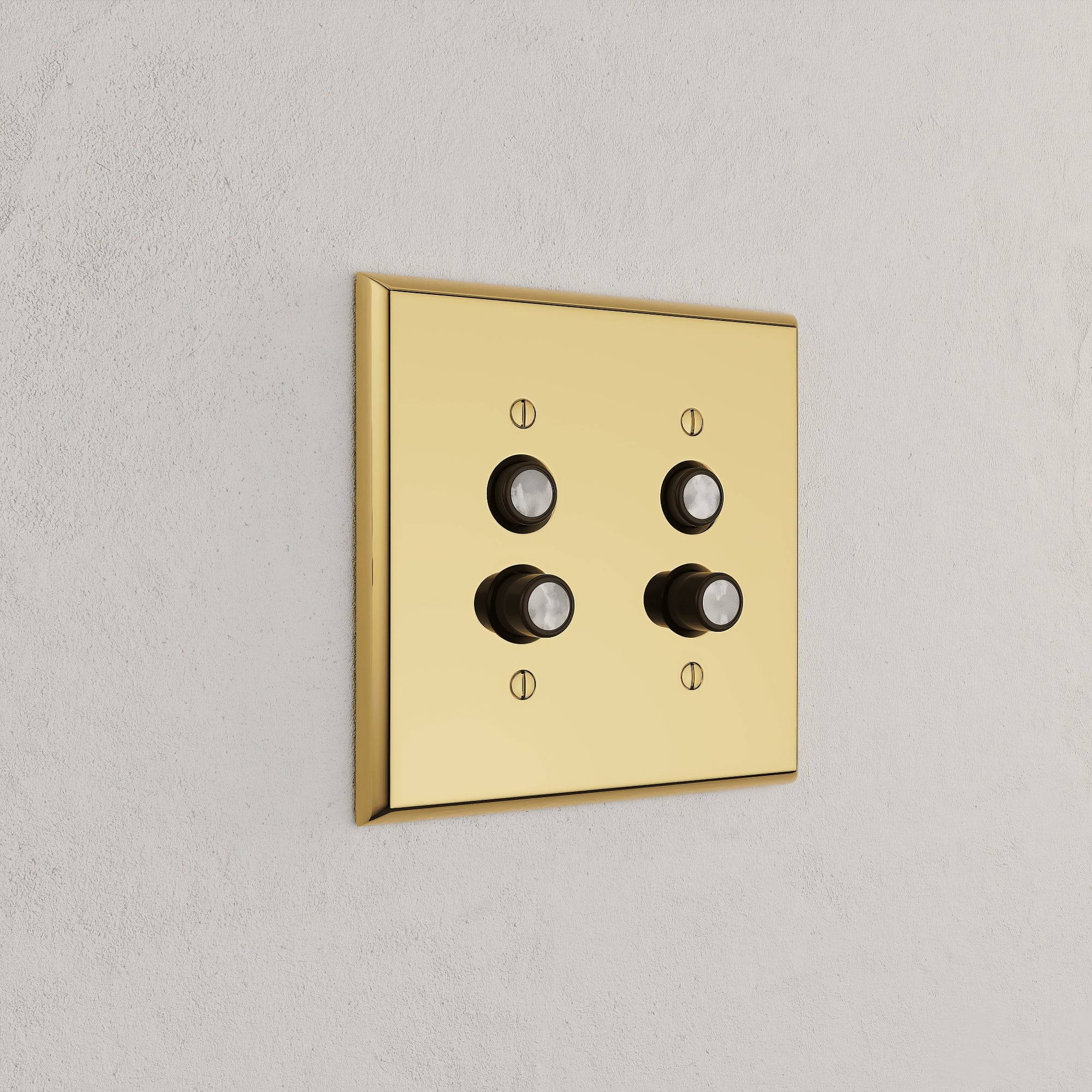 Solid brass Century Push Button Wall Plate – Double in Polished Brass finish