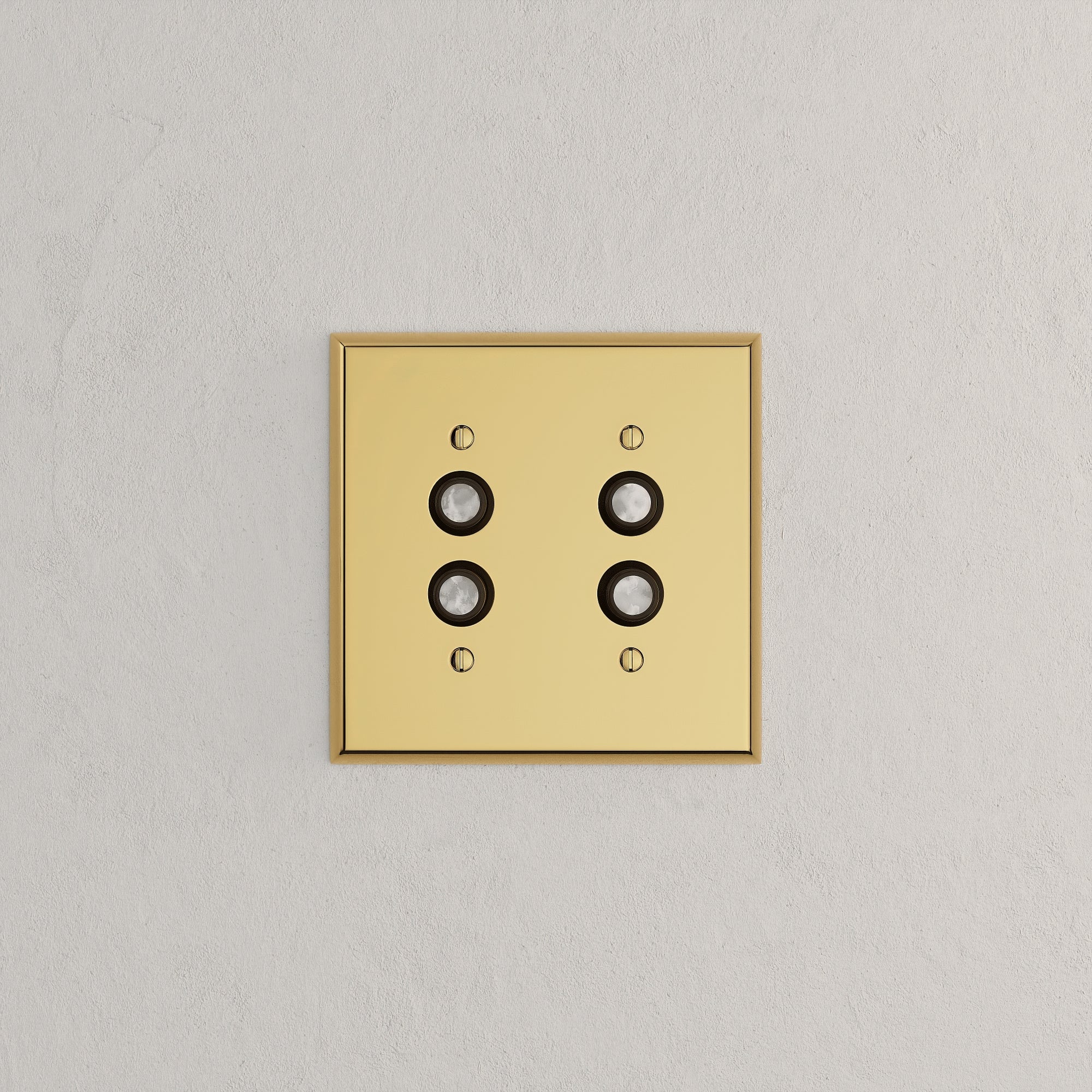 Solid brass Century Push Button Wall Plate – Double in Polished Brass finish