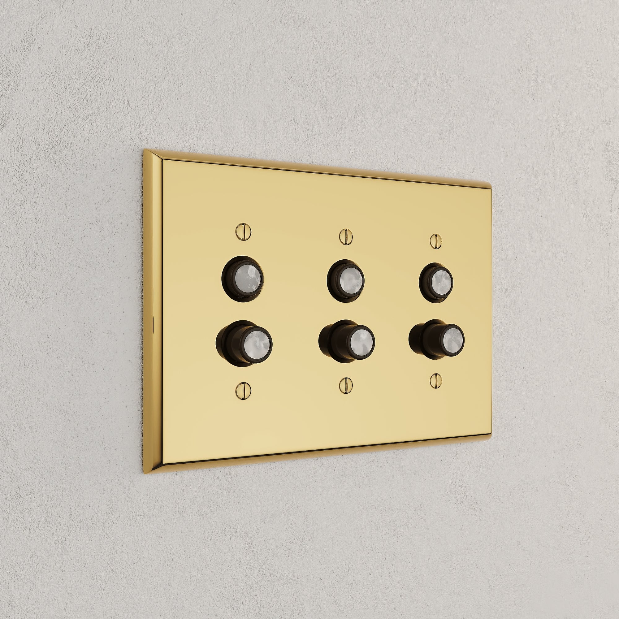 Solid brass Century Push Button Wall Plate – Triple in Polished Brass finish
