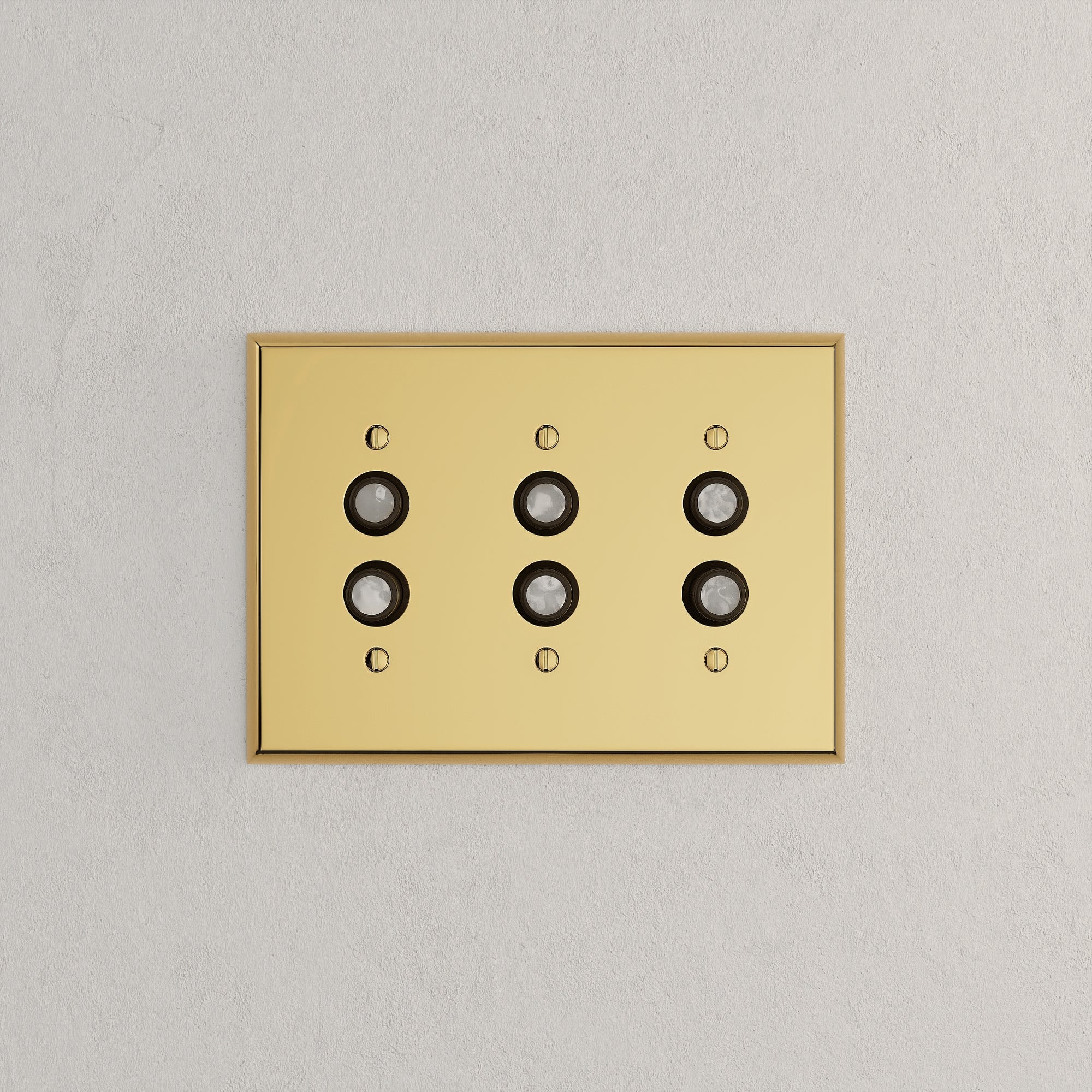 Solid brass Century Push Button Wall Plate – Triple in Polished Brass finish