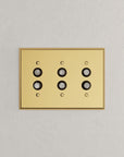 Solid brass Century Push Button Wall Plate – Triple in Polished Brass finish