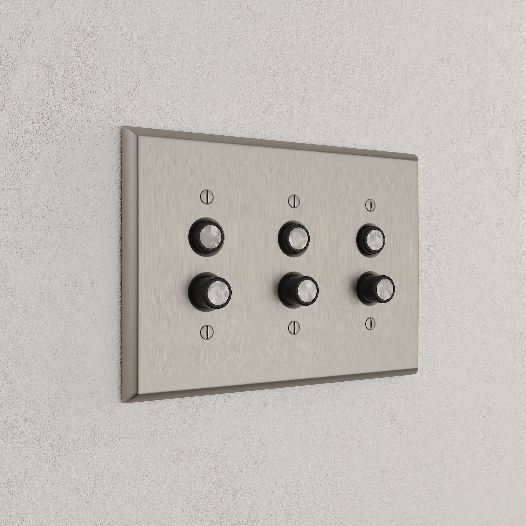 Solid brass Century Push Button Wall Plate – Triple in Satin Nickel finish