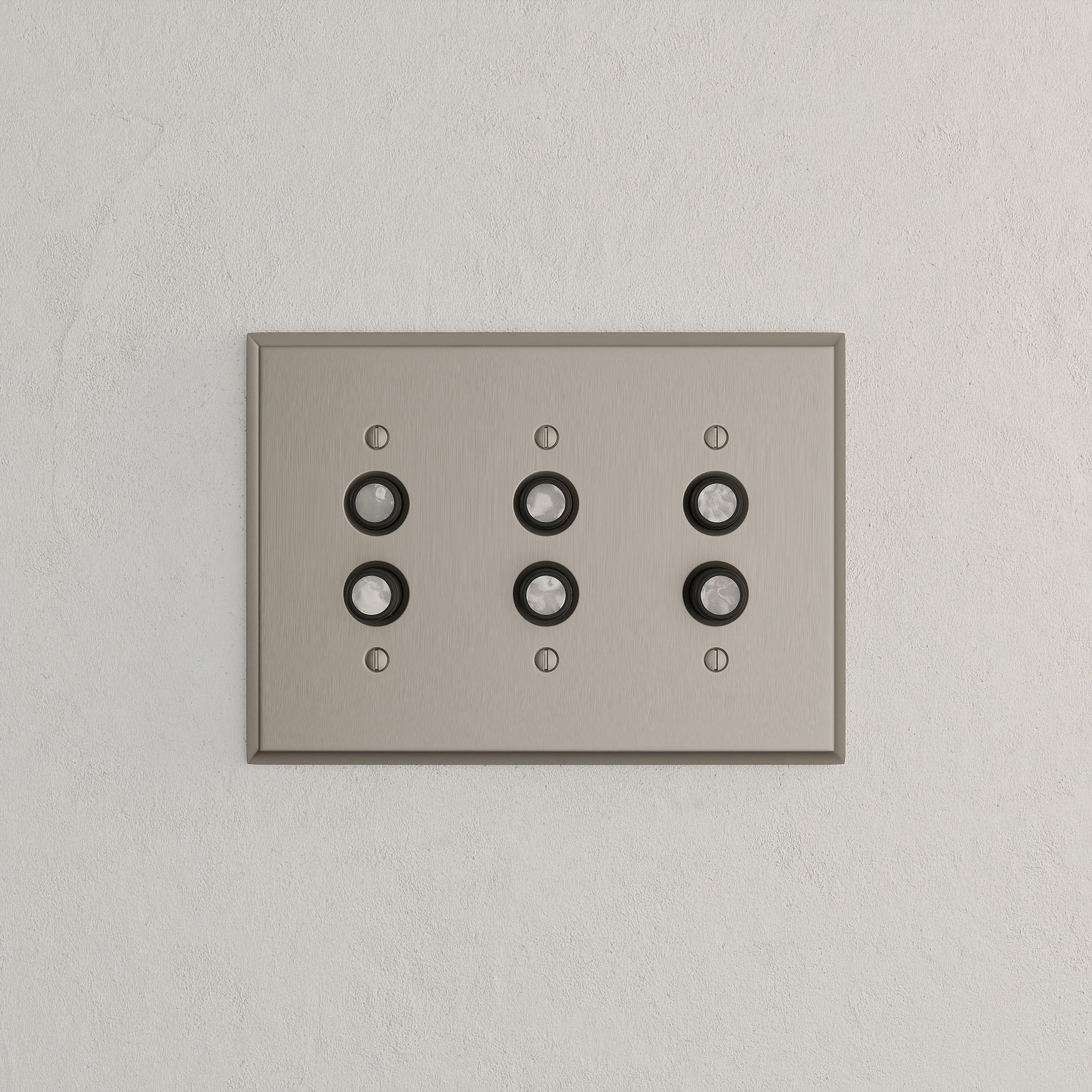 Solid brass Century Push Button Wall Plate – Triple in Satin Nickel finish
