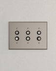 Solid brass Century Push Button Wall Plate – Triple in Satin Nickel finish