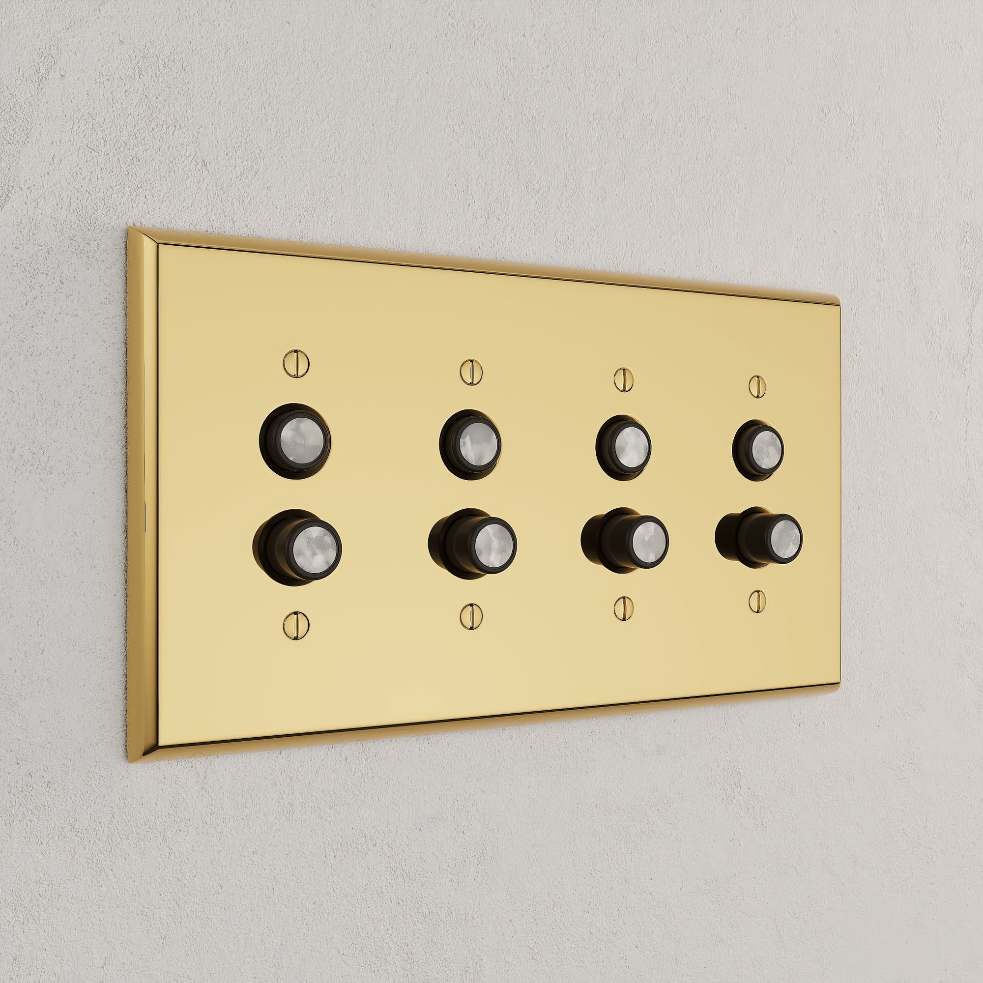 Solid brass Century Push Button Wall Plate – Quad in Polished Brass finish