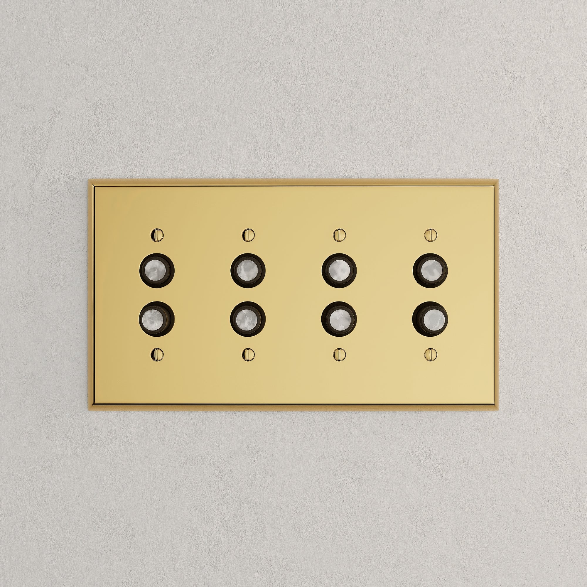 Solid brass Century Push Button Wall Plate – Quad in Polished Brass finish
