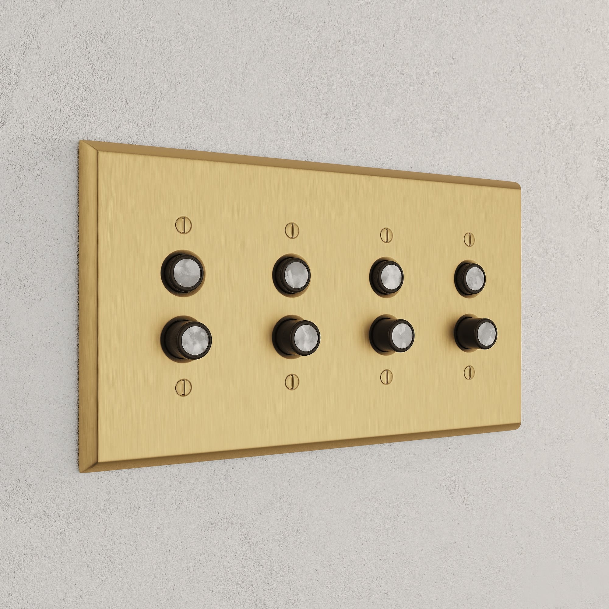 Solid brass Century Push Button Wall Plate – Quad in Satin Brass finish