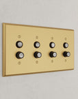 Solid brass Century Push Button Wall Plate – Quad in Satin Brass finish