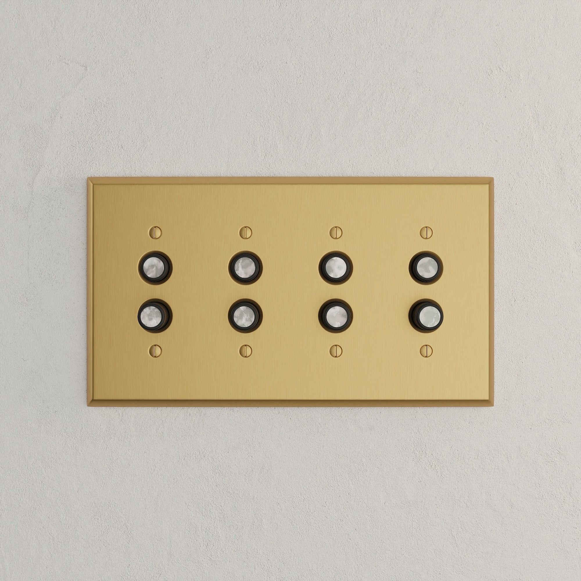 Solid brass Century Push Button Wall Plate – Quad in Satin Brass finish