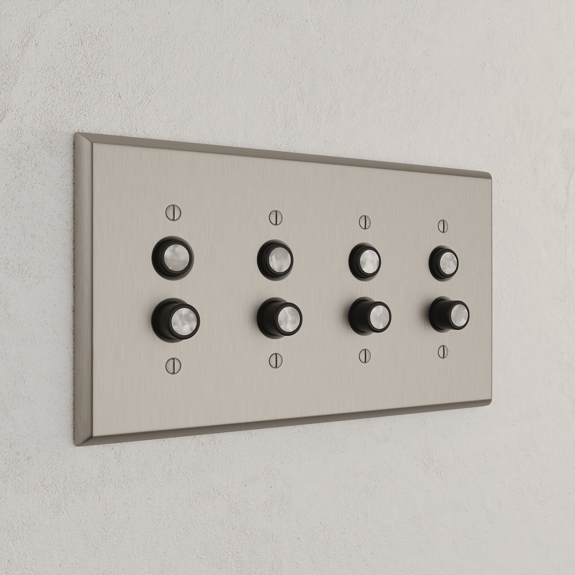 Solid brass Century Push Button Wall Plate – Quad in Satin Nickel finish