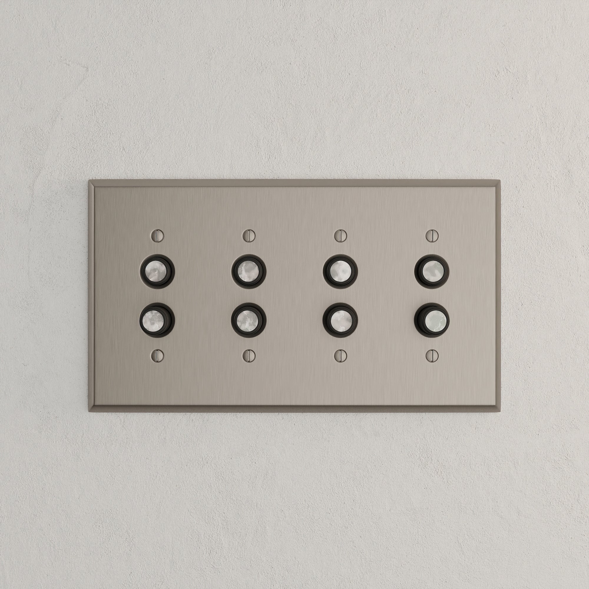 Solid brass Century Push Button Wall Plate – Quad in Satin Nickel finish