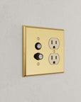Solid brass Century Push Button & Outlet Wall Plate – Double in Polished Brass finish