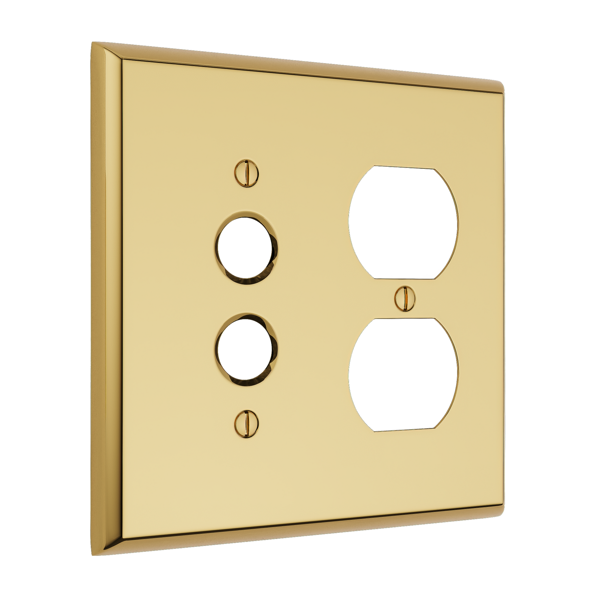 Solid brass Century Push Button & Outlet Wall Plate – Double in Polished Brass finish
