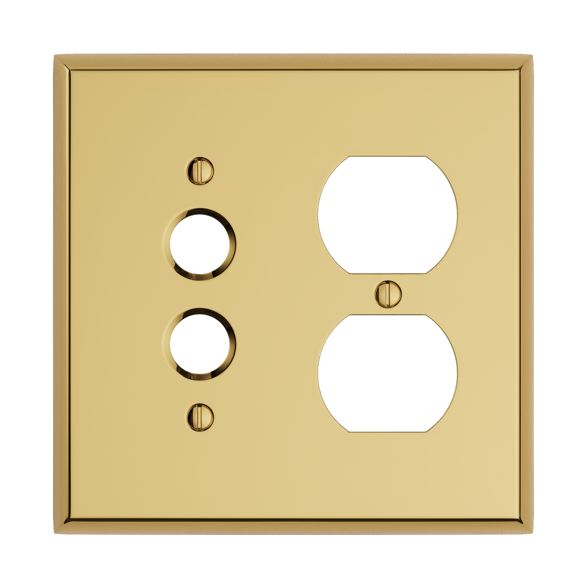 Solid brass Century Push Button &amp; Outlet Wall Plate – Double in Polished Brass finish