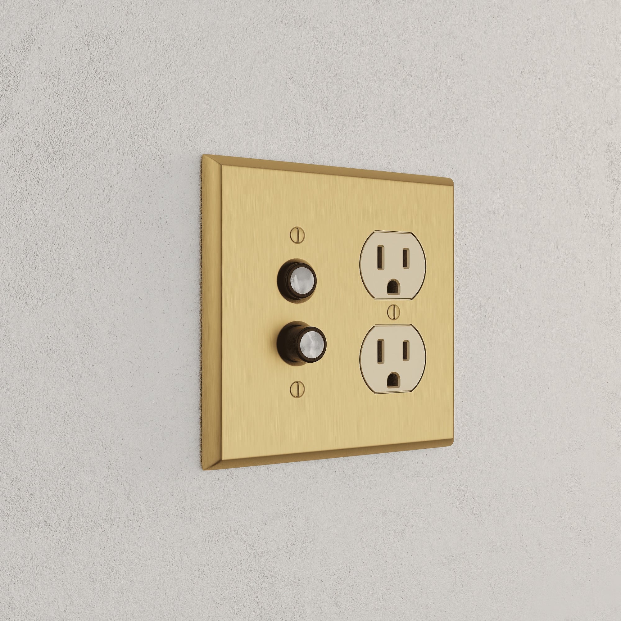 Solid brass Century Push Button &amp; Outlet Wall Plate – Double in Satin Brass finish