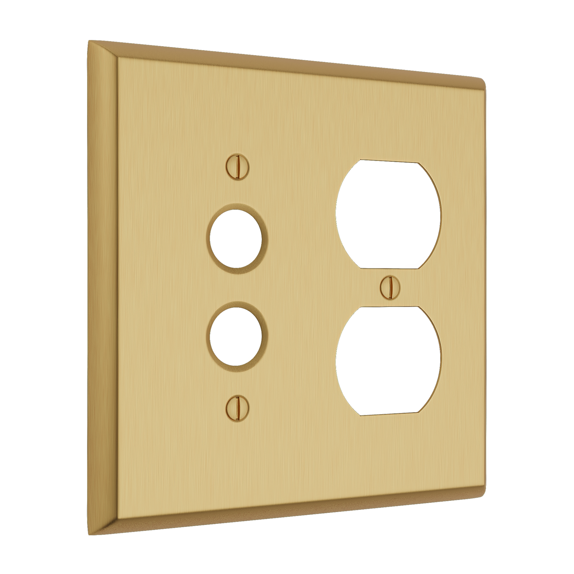 Solid brass Century Push Button & Outlet Wall Plate – Double in Satin Brass finish