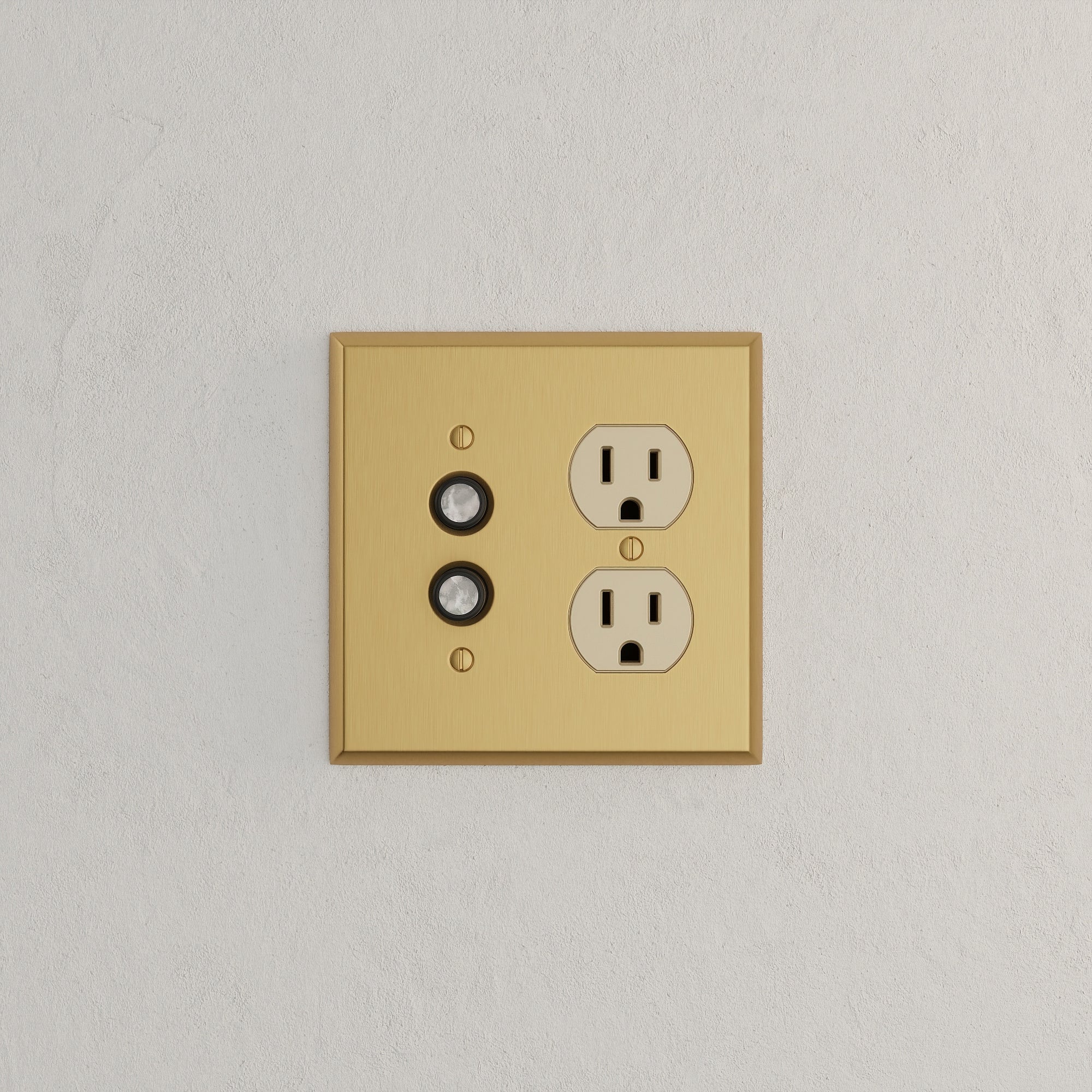 Solid brass Century Push Button &amp; Outlet Wall Plate – Double in Satin Brass finish