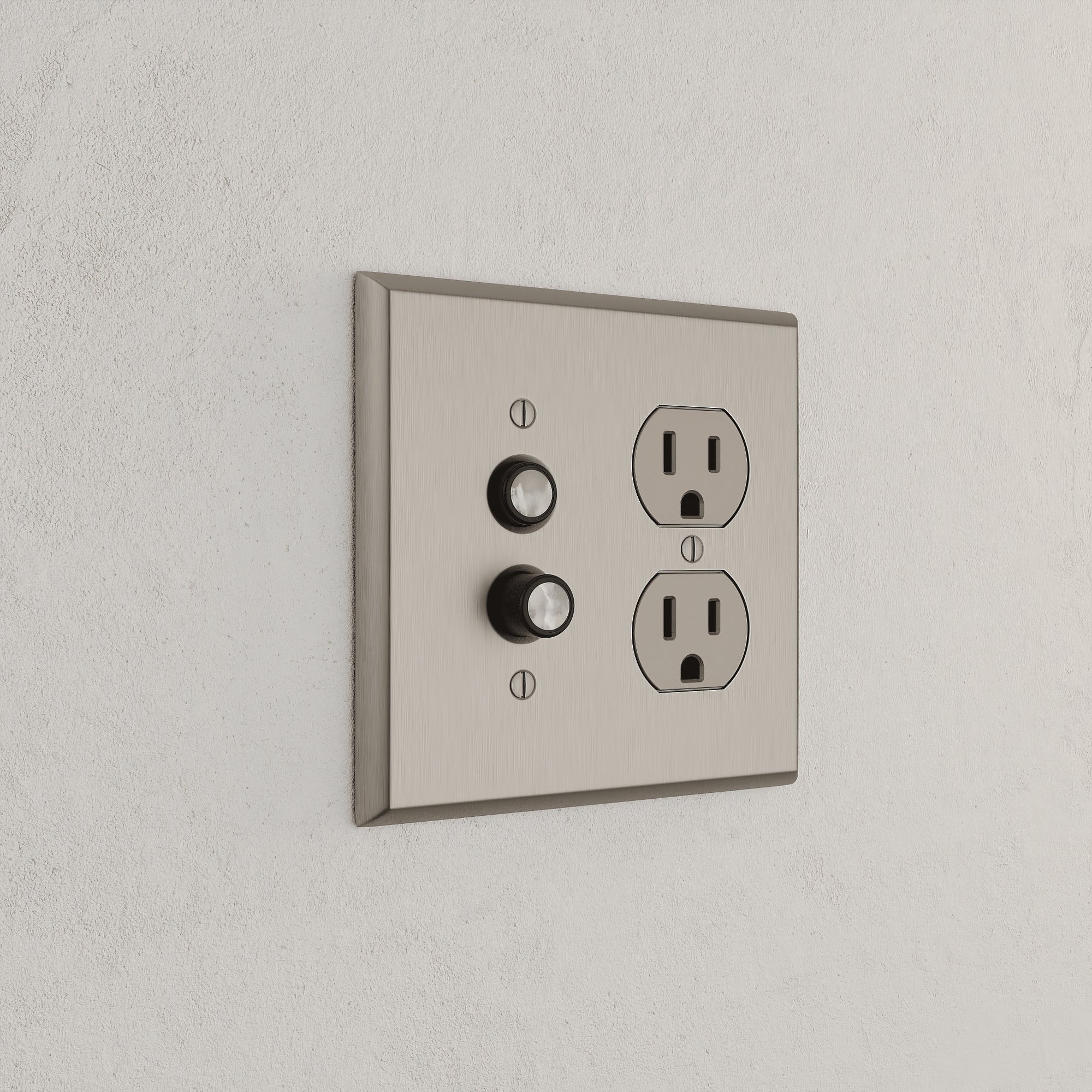 Solid brass Century Push Button &amp; Outlet Wall Plate – Double in Satin Nickel finish