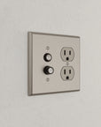 Solid brass Century Push Button & Outlet Wall Plate – Double in Satin Nickel finish