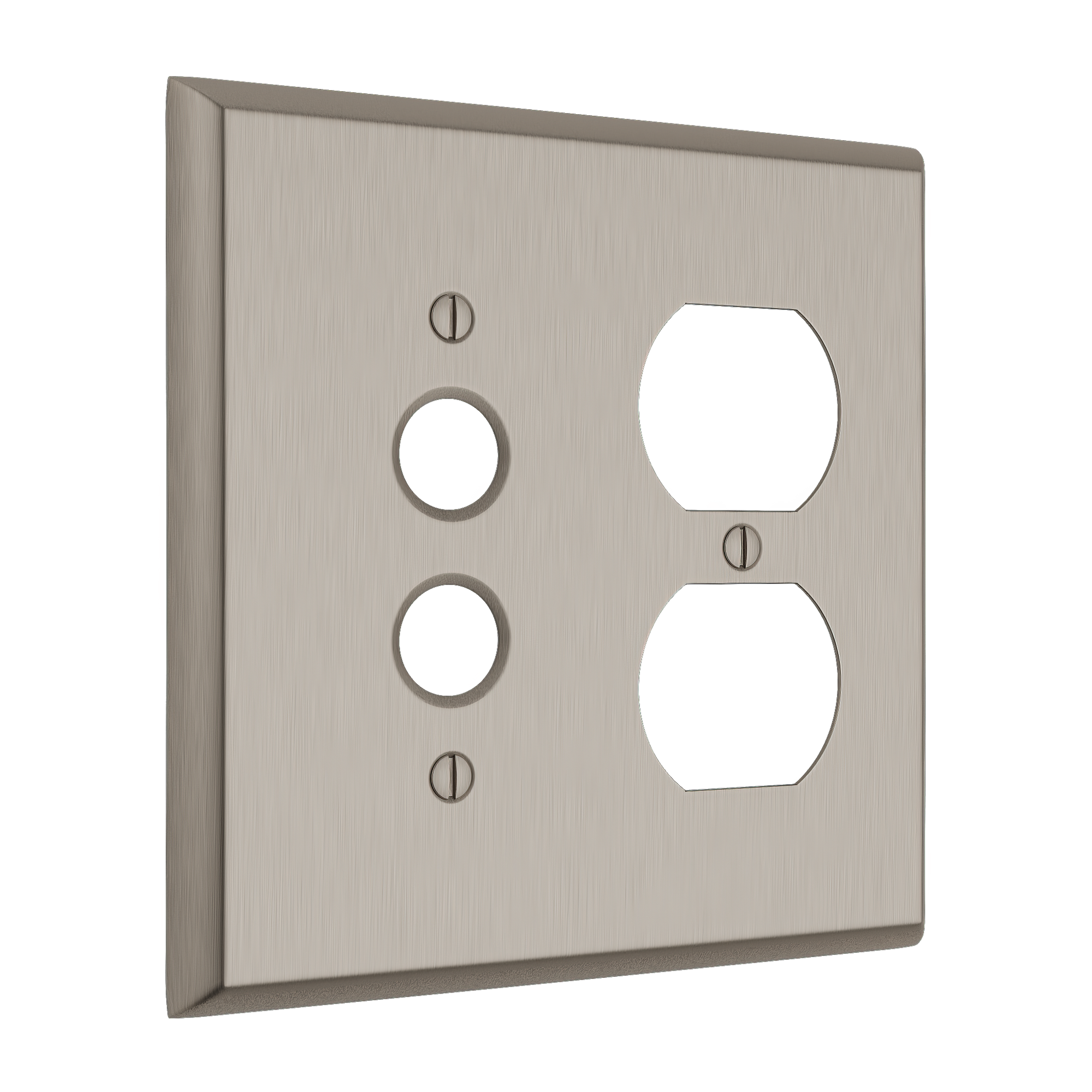Solid brass Century Push Button & Outlet Wall Plate – Double in Satin Nickel finish
