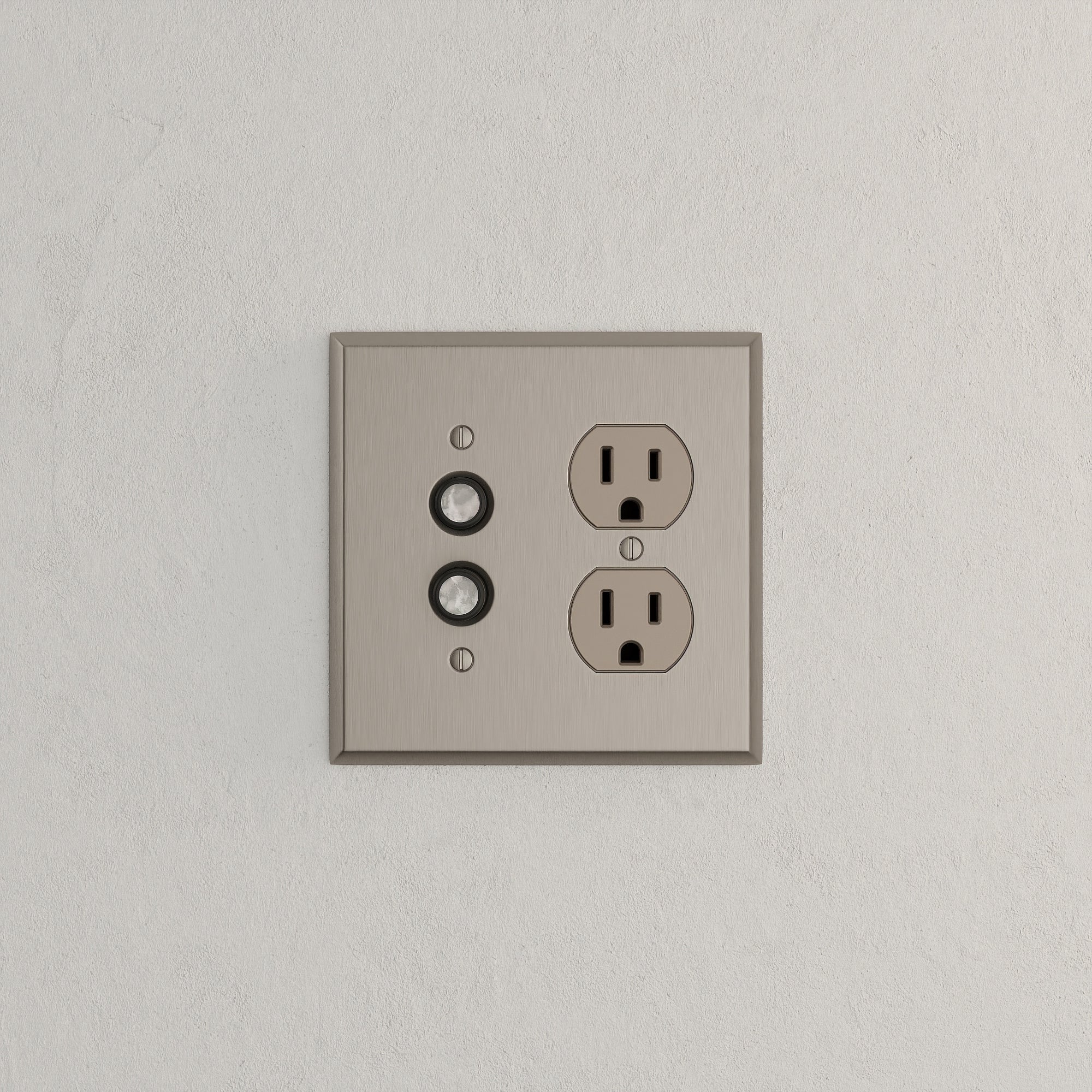 Solid brass Century Push Button &amp; Outlet Wall Plate – Double in Satin Nickel finish