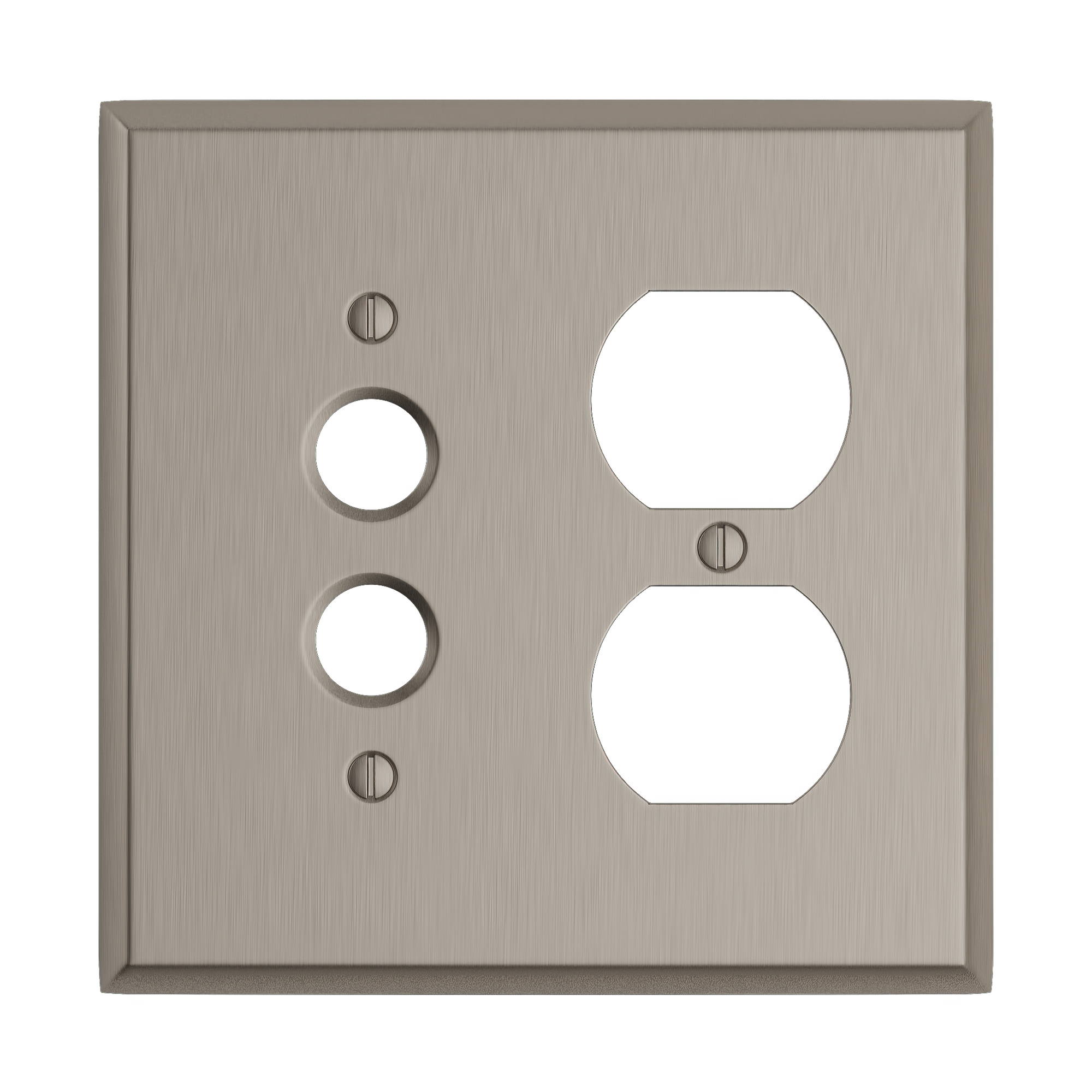 Solid brass Century Push Button &amp; Outlet Wall Plate – Double in Satin Nickel finish