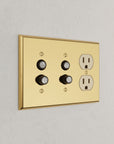 Solid brass Century Push Button & Outlet Wall Plate – Triple in Polished Brass finish