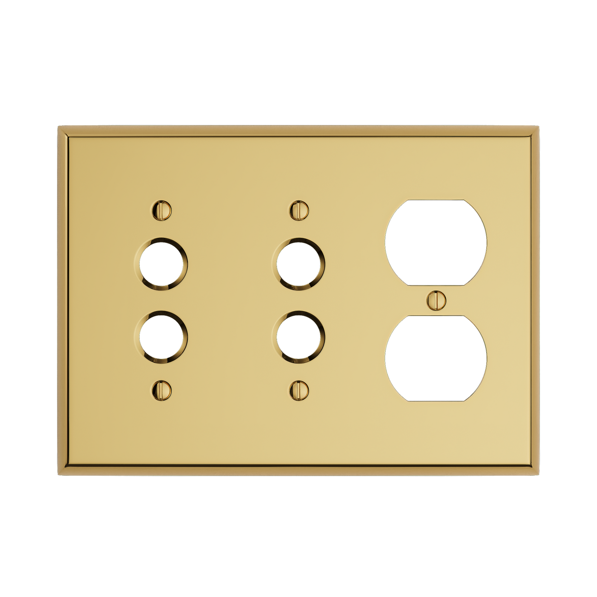 Solid brass Century Push Button &amp; Outlet Wall Plate – Triple in Polished Brass finish