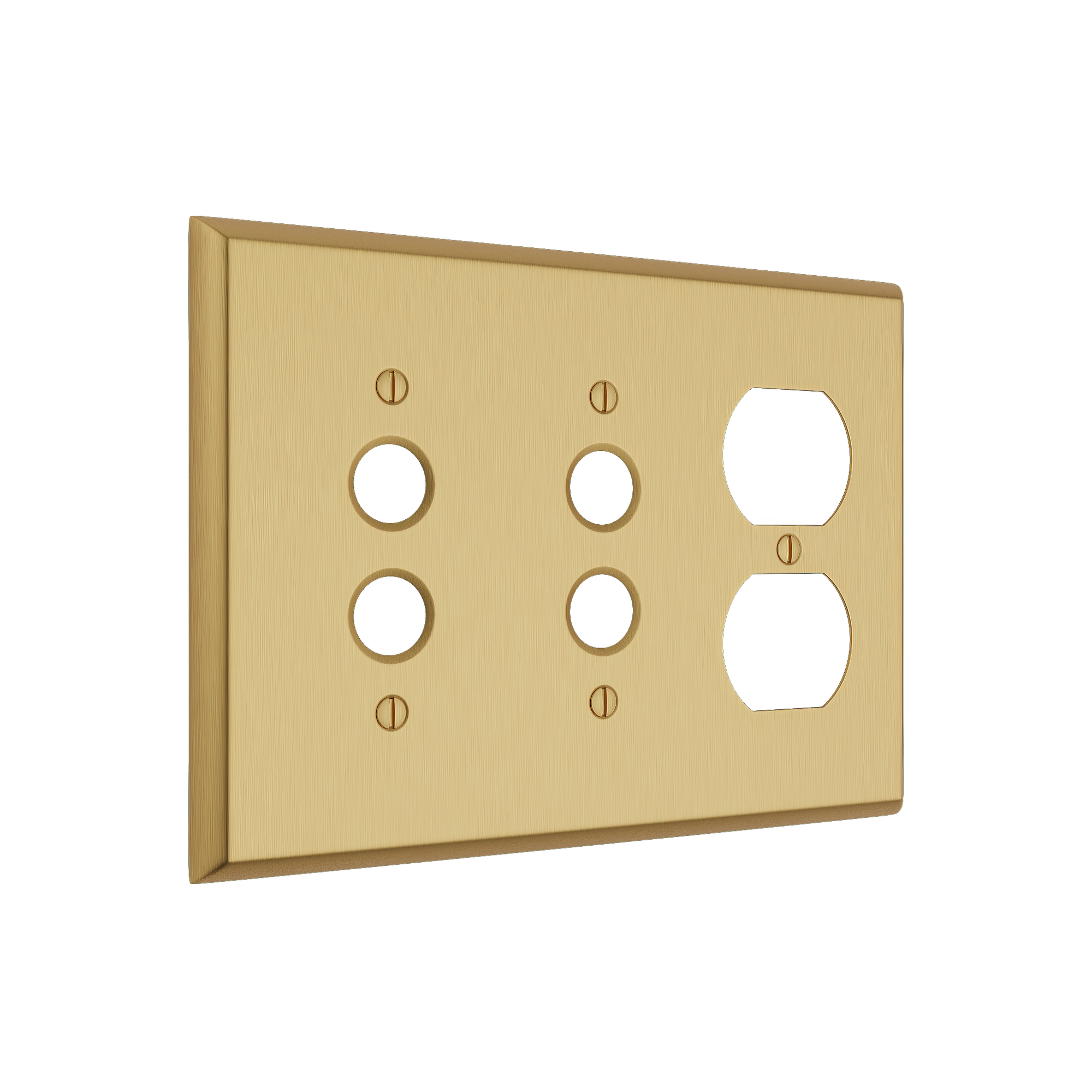 Solid brass Century Push Button & Outlet Wall Plate – Triple in Satin Brass finish