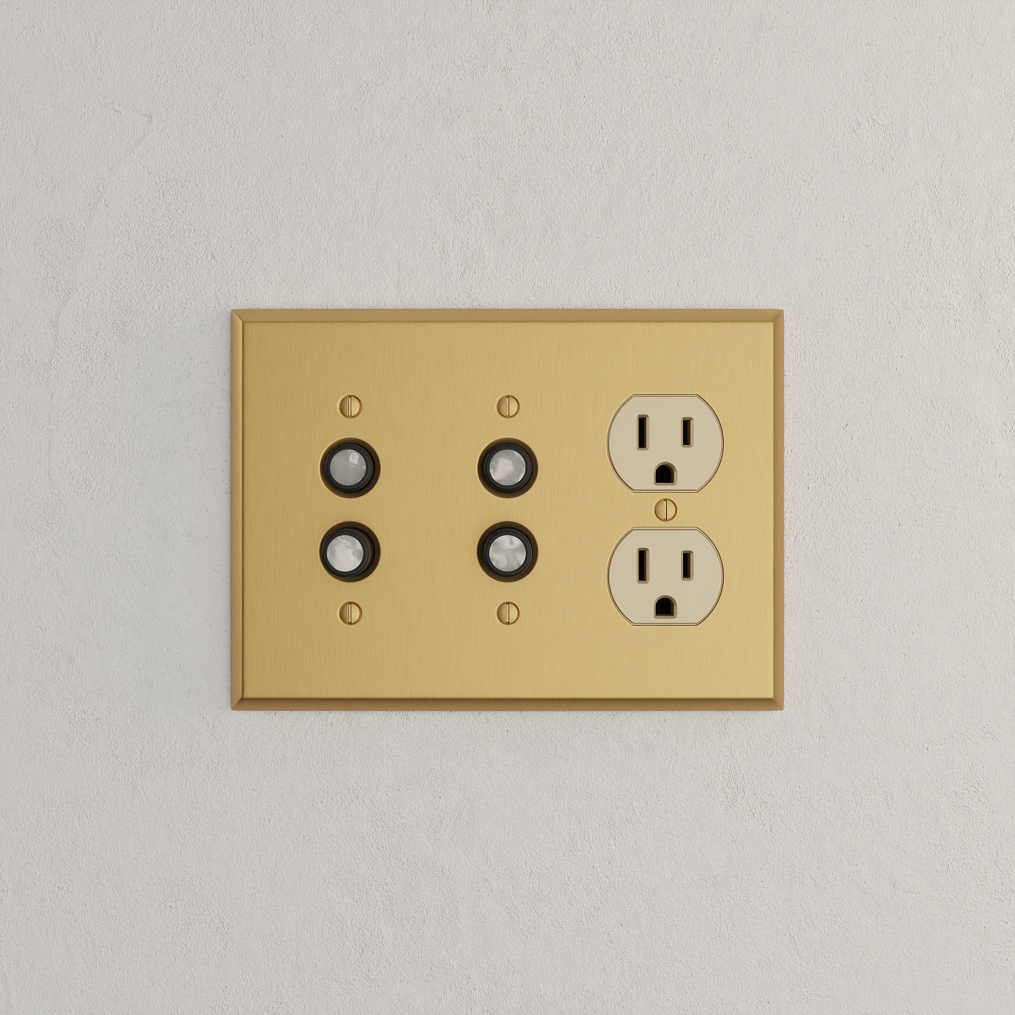 Solid brass Century Push Button &amp; Outlet Wall Plate – Triple in Satin Brass finish