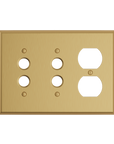 Solid brass Century Push Button & Outlet Wall Plate – Triple in Satin Brass finish