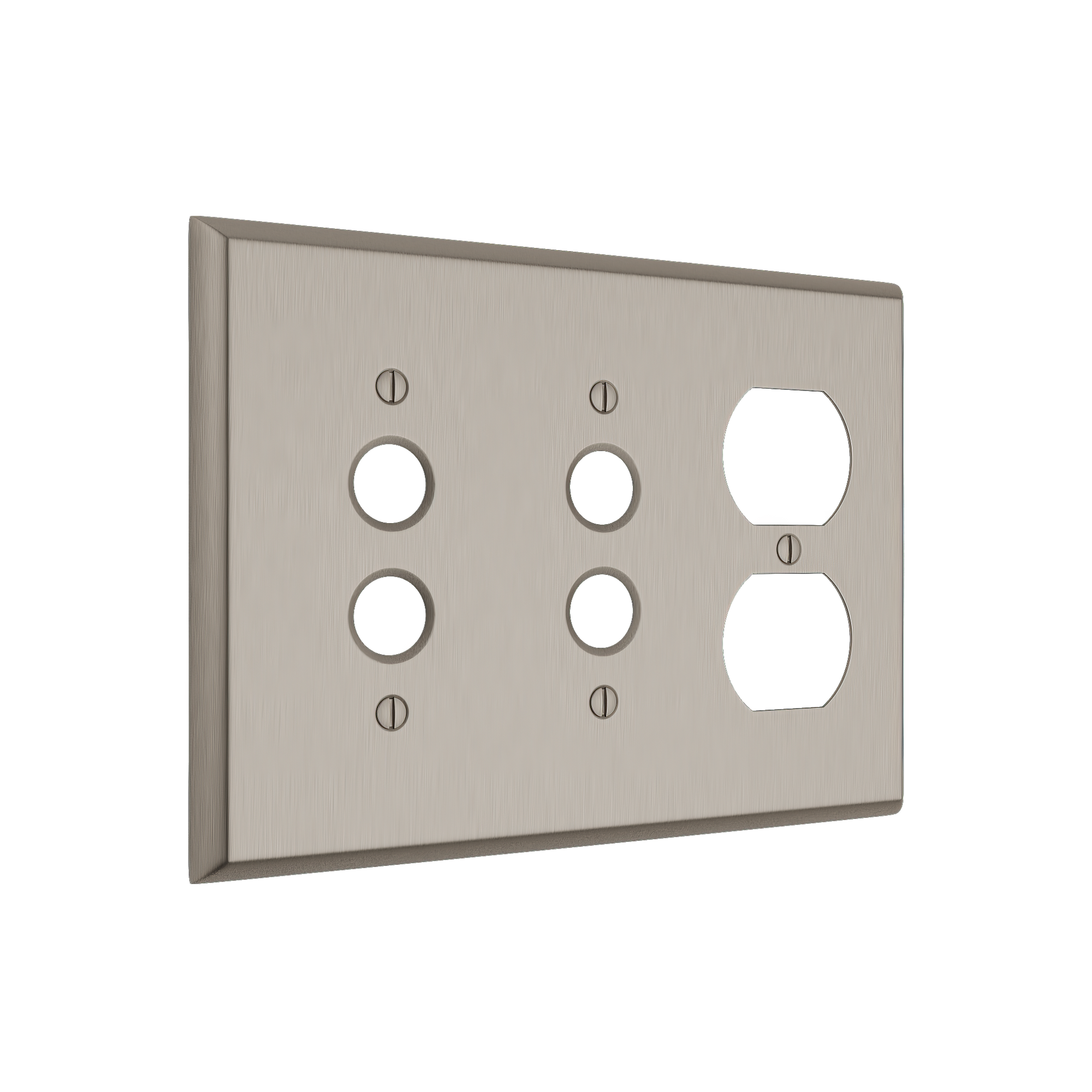 Solid brass Century Push Button & Outlet Wall Plate – Triple in Satin Nickel finish