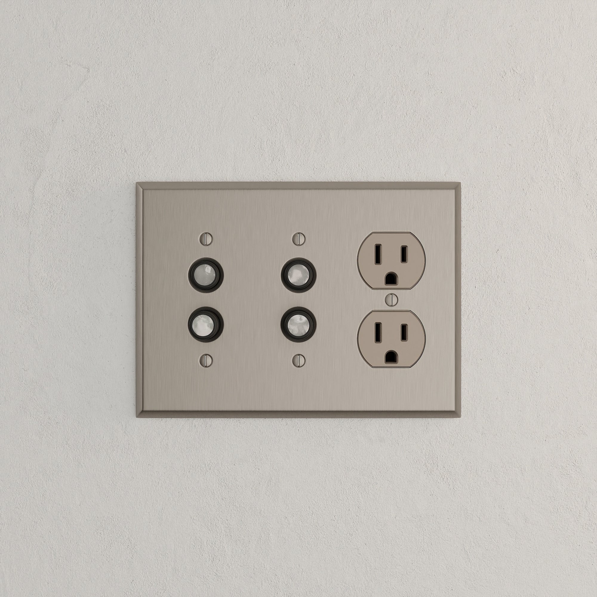 Solid brass Century Push Button &amp; Outlet Wall Plate – Triple in Satin Nickel finish