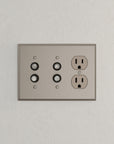 Solid brass Century Push Button & Outlet Wall Plate – Triple in Satin Nickel finish