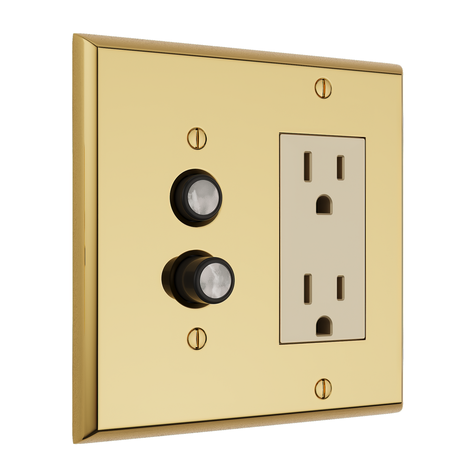 Solid brass Century Push Button &amp; Open Wall Plate – Double in Polished Brass finish