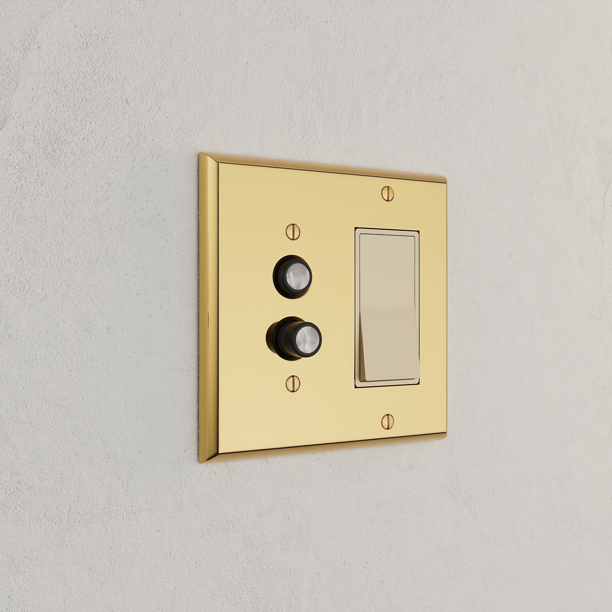Solid brass Century Push Button &amp; Open Wall Plate – Double in Polished Brass finish