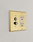 Solid brass Century Push Button & Open Wall Plate – Double in Polished Brass finish