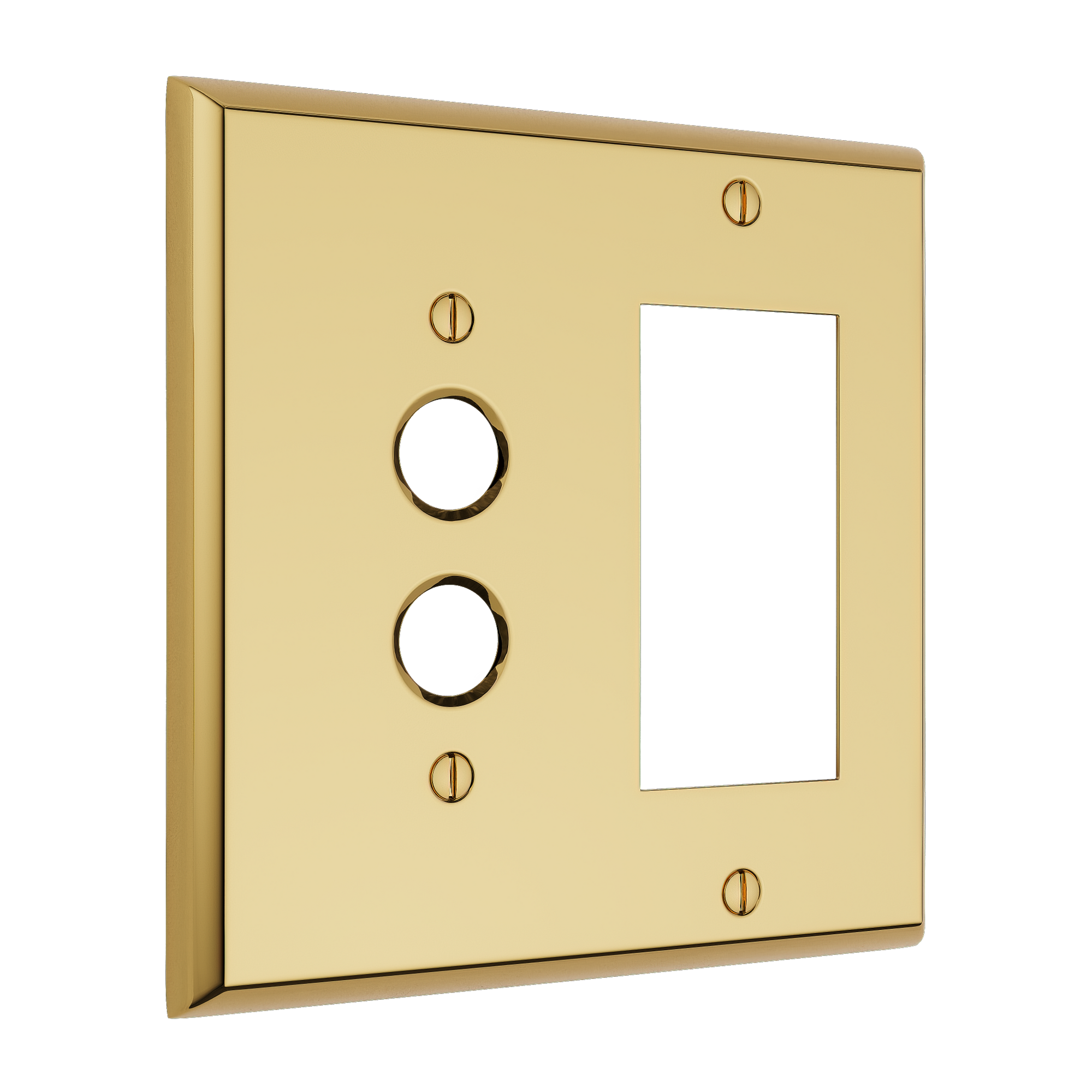 Solid brass Century Push Button & Open Wall Plate – Double in Polished Brass finish