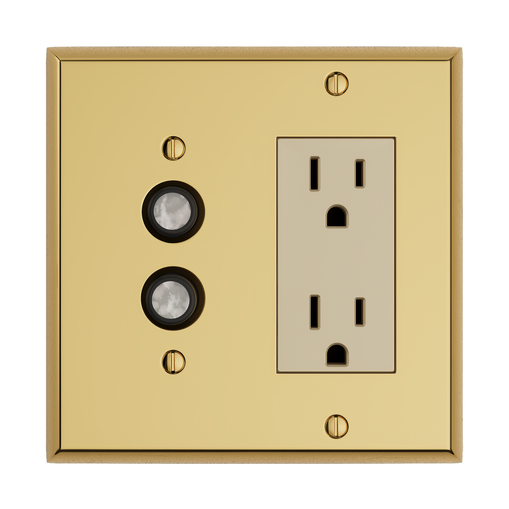 Solid brass Century Push Button &amp; Open Wall Plate – Double in Polished Brass finish