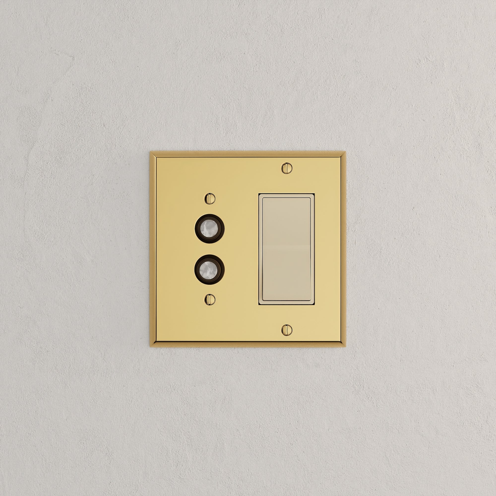 Solid brass Century Push Button &amp; Open Wall Plate – Double in Polished Brass finish